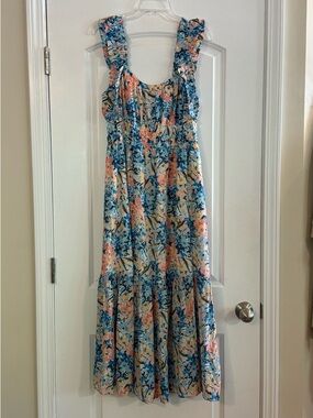 Abercrombie & Fitch Floral Maxi Dress in Blue and Peach Sz